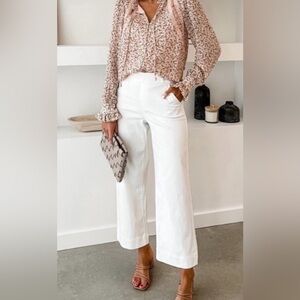 Spanx Twill High-Rise Wide-Leg cropped White Pants